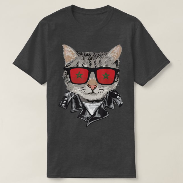 Camiseta Bandera de Marruecos gafas de sol Guay gato marroq (Diseño del anverso)