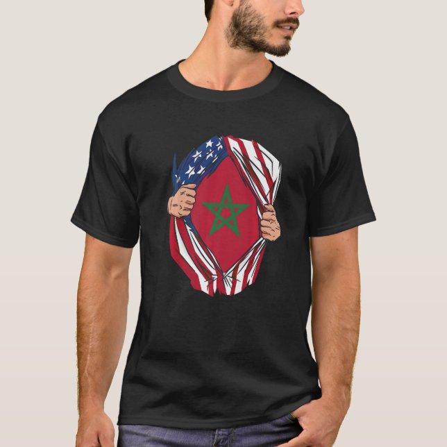 Camiseta Bandera de Marruecos Orgullo América Bandera de lo (Anverso)