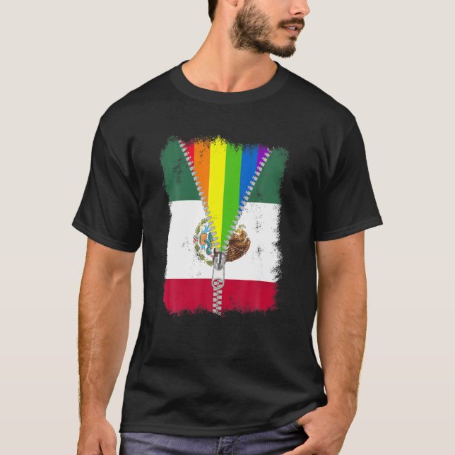 Camiseta Bandera de México LGBT divertida Zip Rainbow Mexic (Anverso)