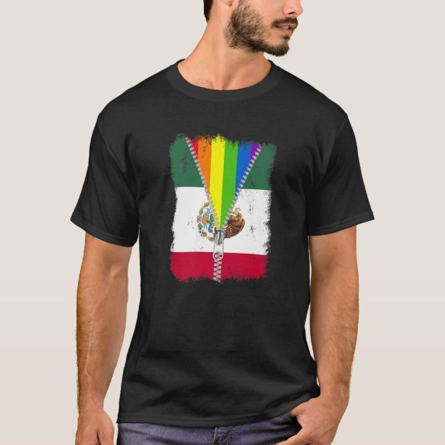 Camiseta Bandera de México LGBT divertida Zip Rainbow Mexic (Anverso)