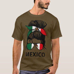 Camiseta Bandera de México Mujer mexicana con un desordenad