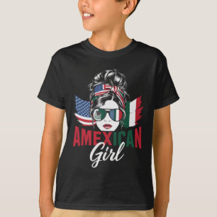 Camiseta Bandera de México y Estados Unidos mitad mexicana 