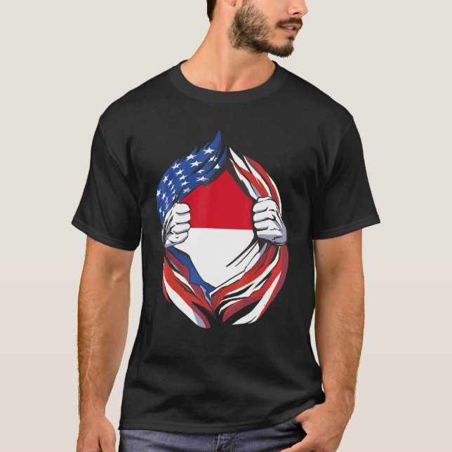 Camiseta Bandera De Mónaco Estadounidense Orgullosa De Mi H (Anverso)