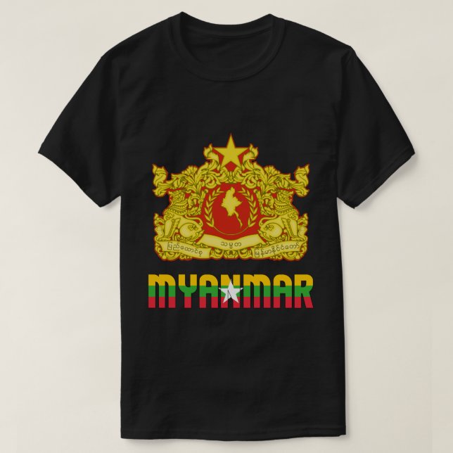 Camiseta Bandera de Myanmar y Patriótico Del Escudo De Arma (Diseño del anverso)