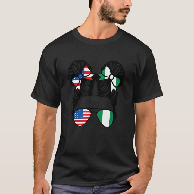 Camiseta Bandera de Nigeria media estadounidense mitad nige (Anverso)