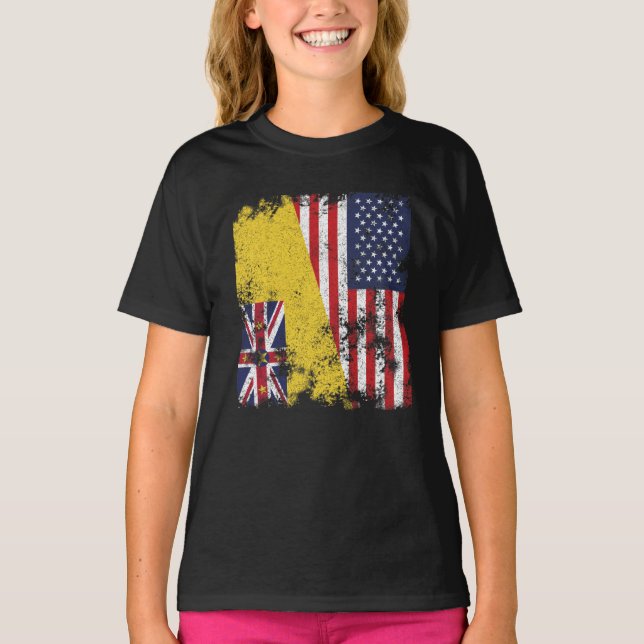 Camiseta Bandera de Niue USA - Medio americano (Anverso)