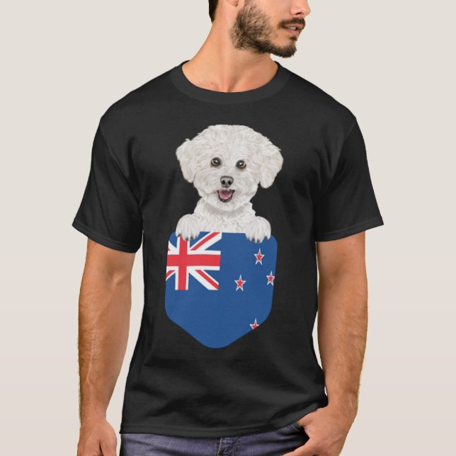 Camiseta Bandera de Nueva Zelanda Bichicó Perro Friso En El (Anverso)