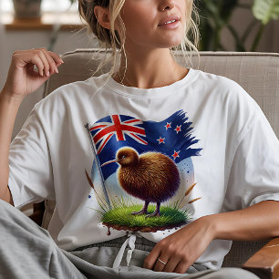 Camiseta Bandera de Nueva Zelanda y ave Kiwi