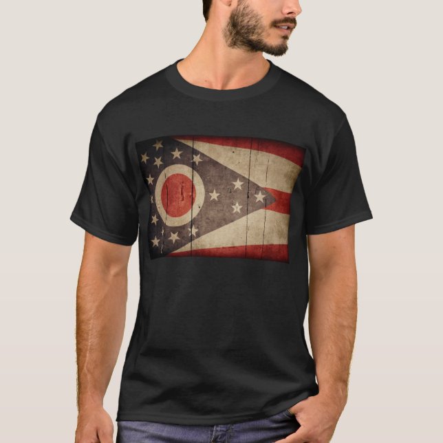 Camiseta Bandera de Ohio de madera trabajada (Anverso)