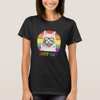 Camiseta Bandera de orgullo gay arcoíris de gato aliado de