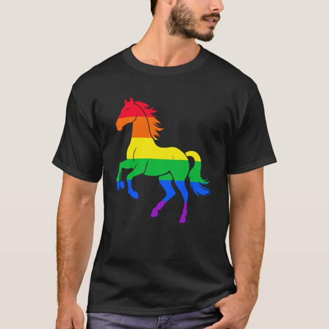 Camiseta Bandera de orgullo LGBTQ de caballo arcoíris trans (Anverso)