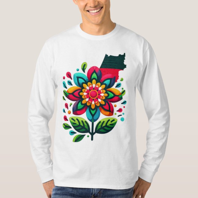 Camiseta Bandera de Palestina flor, Palestina será libre, f (Anverso)