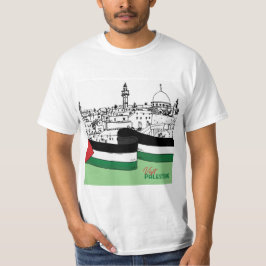Camiseta Bandera de Palestina y antiguas casas dibujadas a 