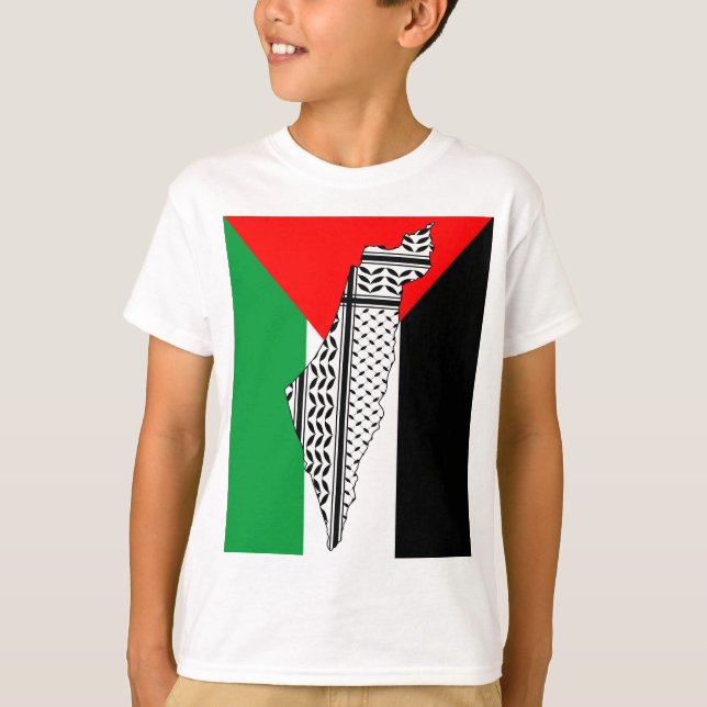Camiseta Bandera de Palestina y mapa con el modelo de Keffi (Anverso)