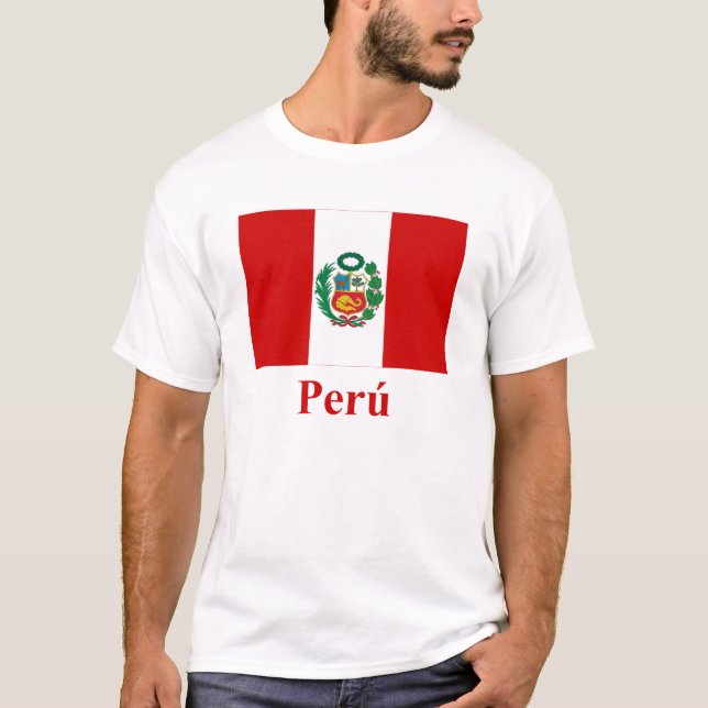 Camiseta Bandera de Perú con nombre en español (Anverso)