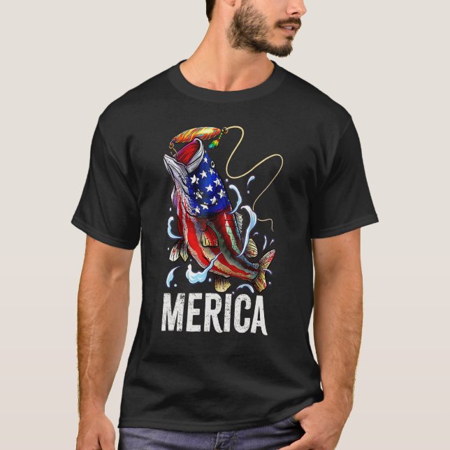 Camiseta Bandera De Pescado De Bass De Merica 4 De Julio In (Anverso)