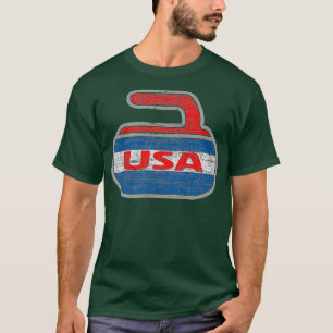 Camiseta Bandera de Piedra de Curling Rojo y Azul de los Es