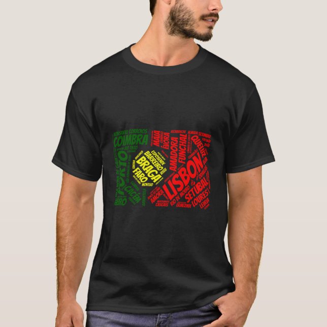 Camiseta Bandera de Portugal con nombres de ciudades Palabr (Anverso)