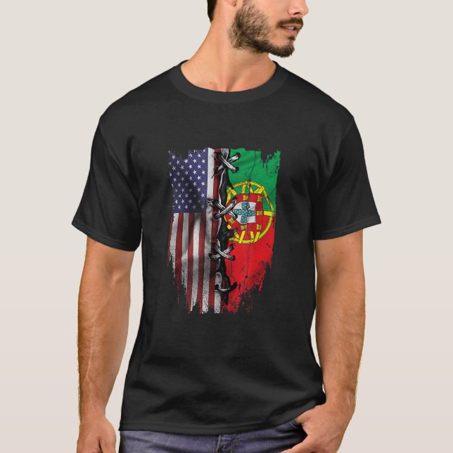 Camiseta Bandera de Portugal de Estados Unidos de origen po (Anverso)