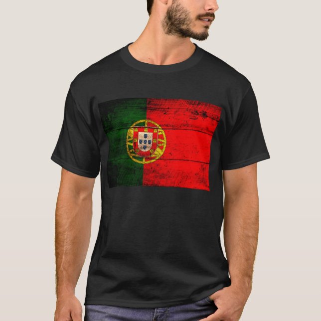 Camiseta Bandera de Portugal de madera antigua; (Anverso)