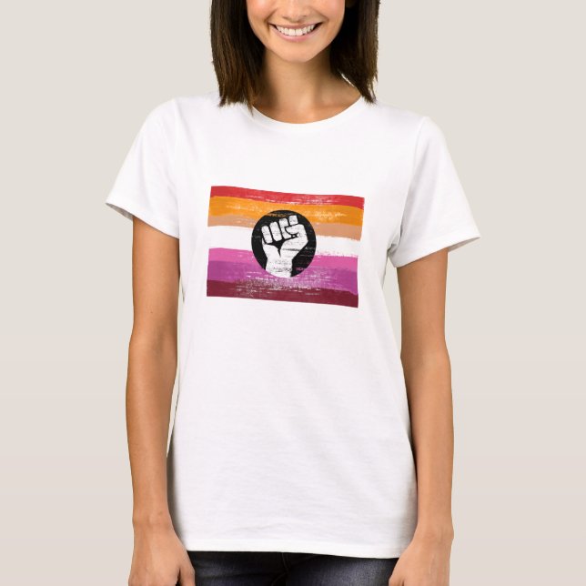 Camiseta Bandera de protesta lésbica pintada (Anverso)