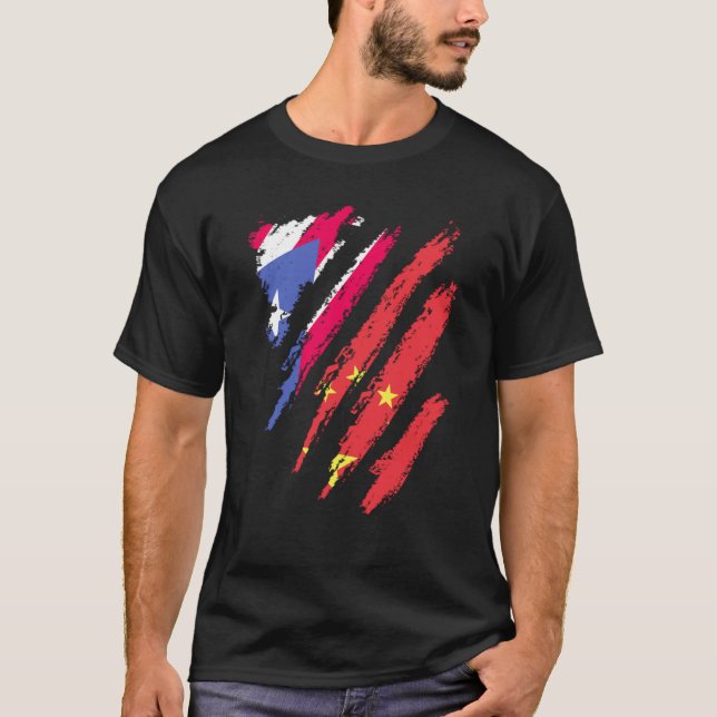 Camiseta Bandera de Puerto Rico China crece franja de país  (Anverso)