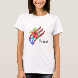 Camiseta Bandera de Puerto Rico con flor de maga boricua