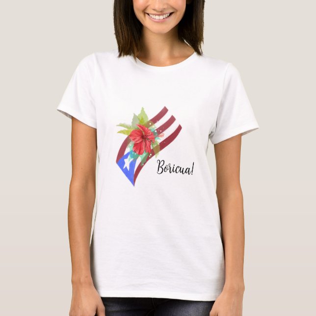 Camiseta Bandera de Puerto Rico con flor de maga boricua (Anverso)