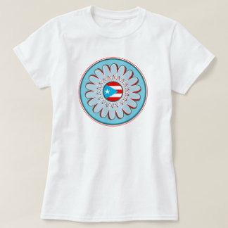 Camiseta Bandera de Puerto Rico Flor Bohemio Azul Cielo