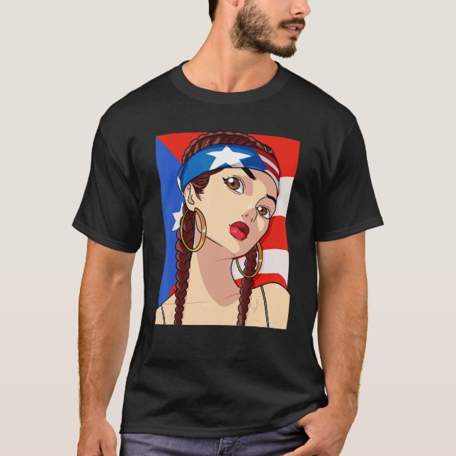 Camiseta Bandera de Puerto Rico Hip Hop Chica Orgullo Latin (Anverso)