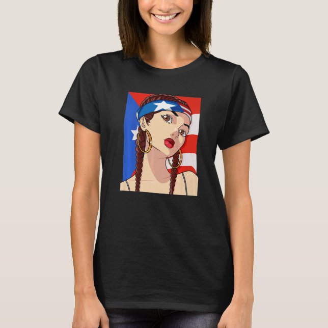 Camiseta Bandera de Puerto Rico Hip Hop Chica Orgullo Latin (Anverso)