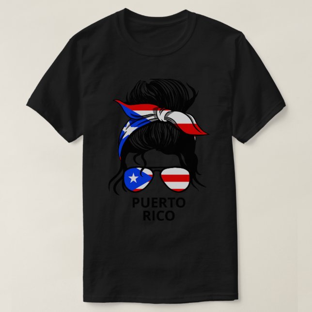 Camiseta Bandera de Puerto Rico mujer puertorriqueña con ar (Diseño del anverso)