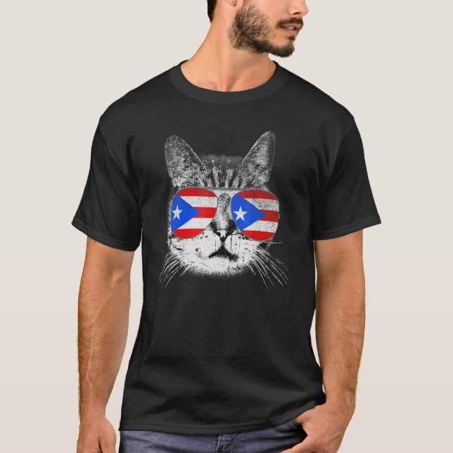 Camiseta Bandera de Puerto Rico Rota Familia Orgullo Gato (Anverso)
