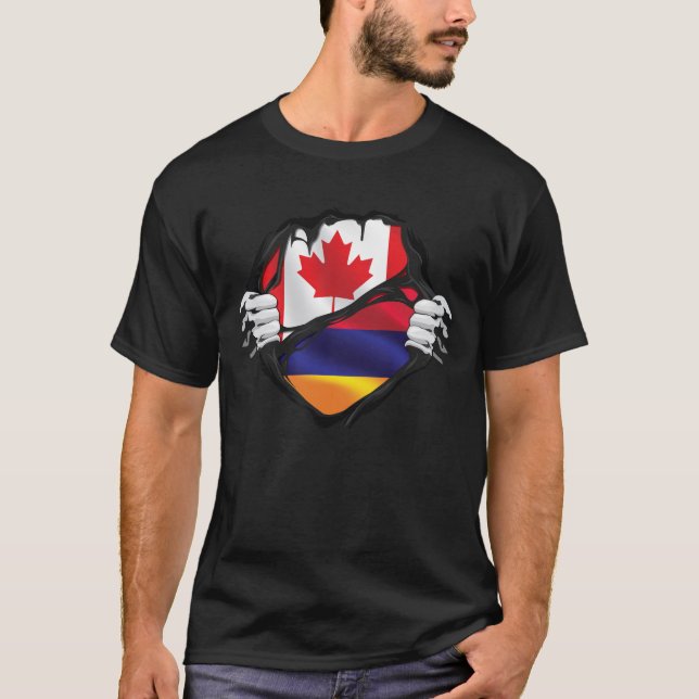 Camiseta Bandera de raíces armenia canadiense arrancada de  (Anverso)