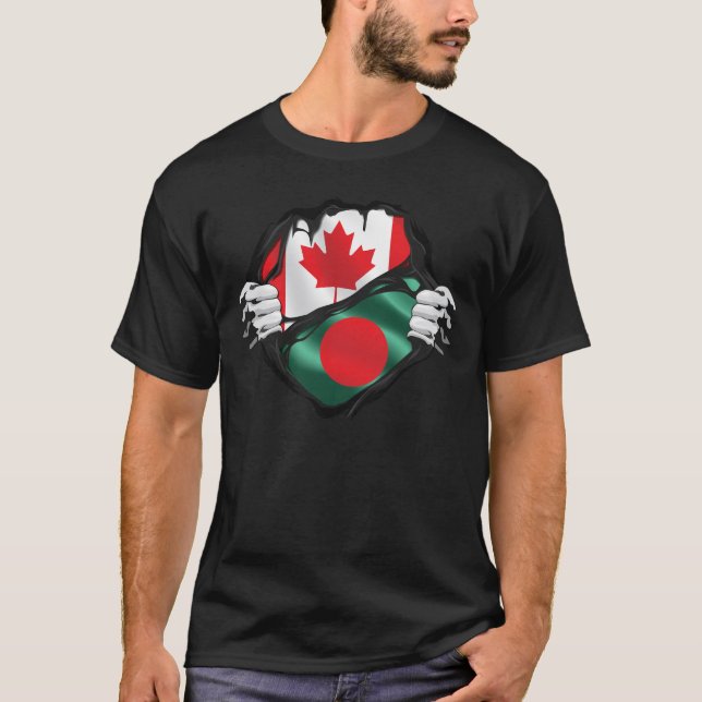 Camiseta Bandera de raíces bangladesí-canadiense arrancada  (Anverso)
