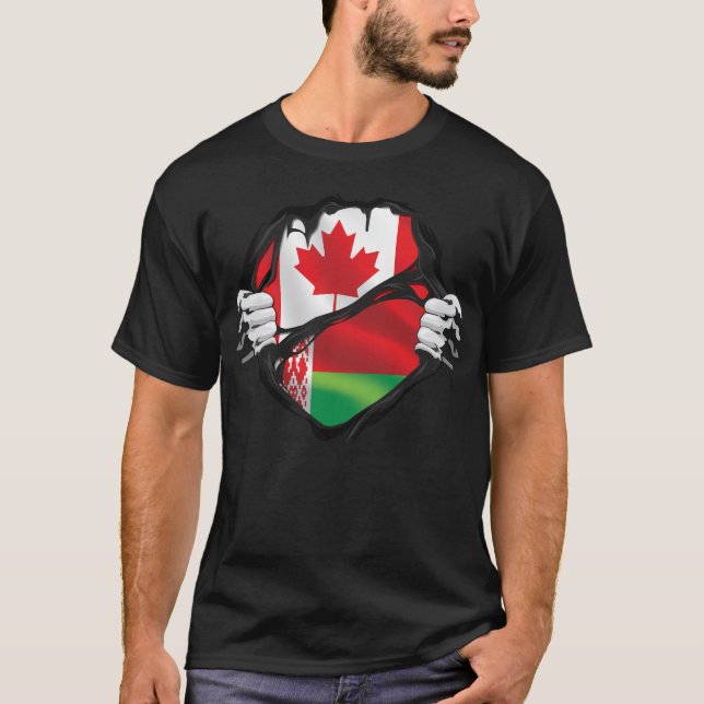Camiseta Bandera de raíces bielorrusas en manos canadienses (Anverso)