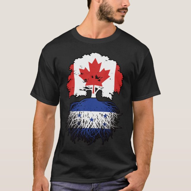 Camiseta Bandera de raíces de árbol hondureño canadiense en (Anverso)