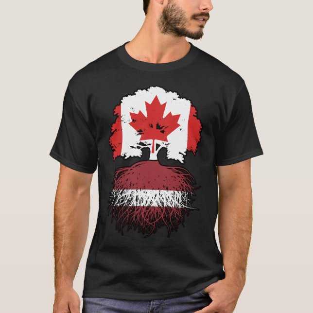 Camiseta Bandera de raíces de árboles de Canadá letón (Anverso)