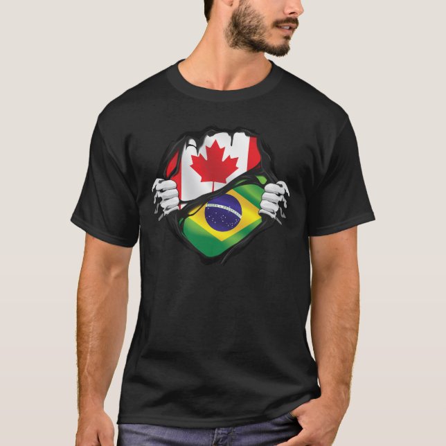 Camiseta Bandera de raíces de las manos brasileñas canadien (Anverso)