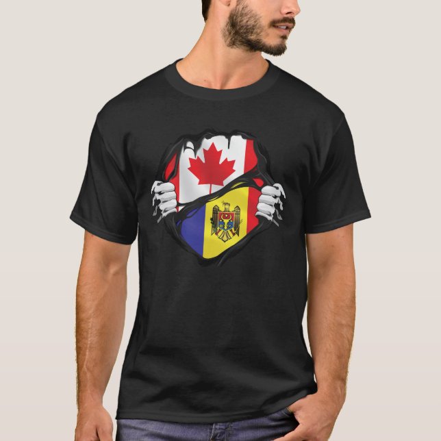 Camiseta Bandera de raíces de las manos canadienses moldava (Anverso)