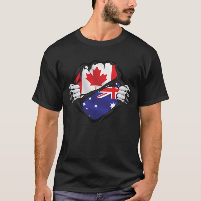 Camiseta Bandera de raíces de manos australianas canadiense (Anverso)