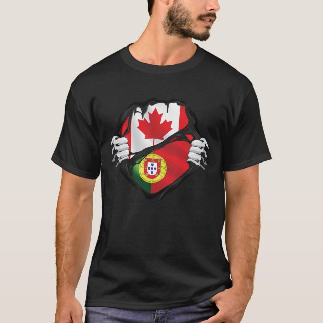 Camiseta Bandera de raíces de manos canadienses portuguesas (Anverso)