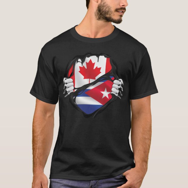 Camiseta Bandera de raíces de manos cubanas canadienses arr (Anverso)