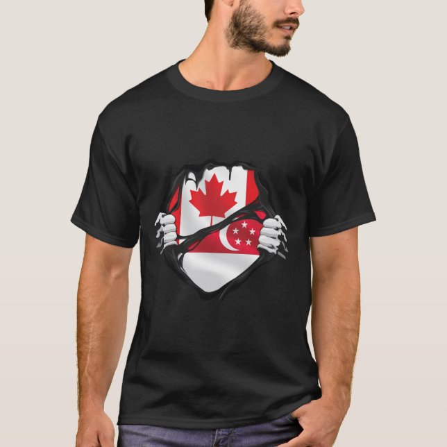 Camiseta Bandera de raíces de singapurenses canadienses arr (Anverso)