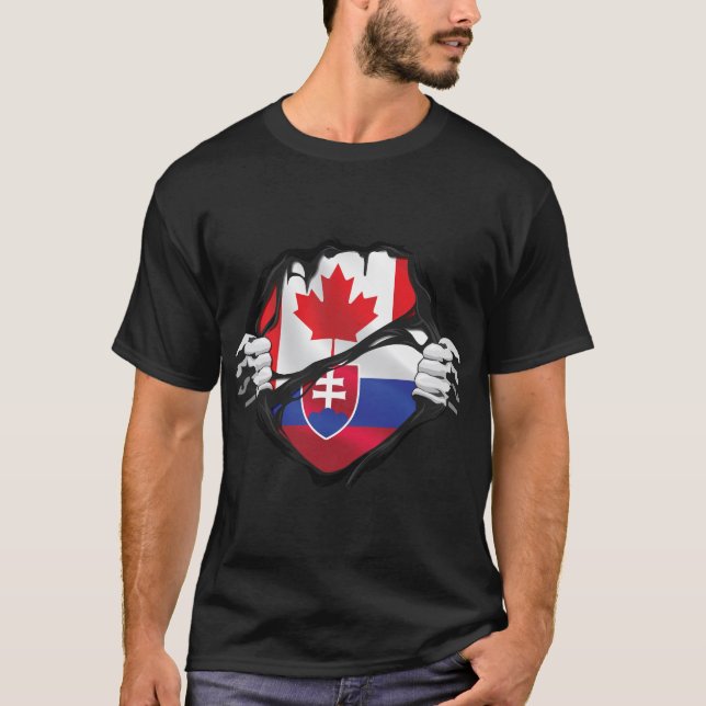 Camiseta Bandera de raíces eslovacas de manos canadienses (Anverso)