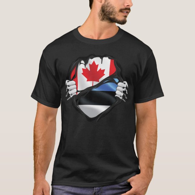 Camiseta Bandera de raíces estonias canadienses arrancadas  (Anverso)
