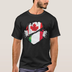 Camiseta Bandera de raíces italianas de Canadá arrancada de