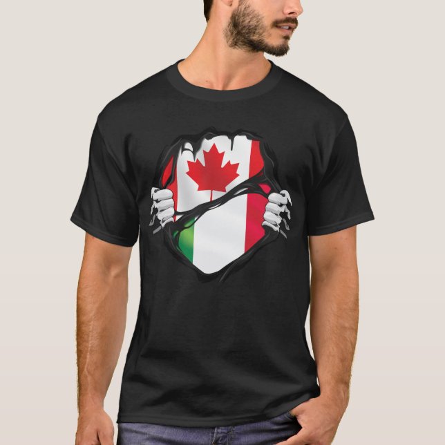 Camiseta Bandera de raíces italianas de Canadá arrancada de (Anverso)