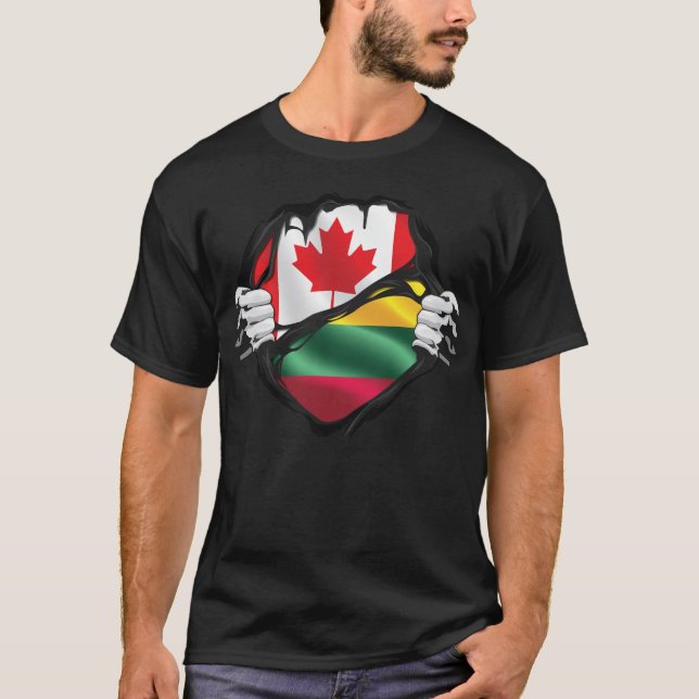 Camiseta Bandera de raíces lituanas canadienses arrancadas (Anverso)