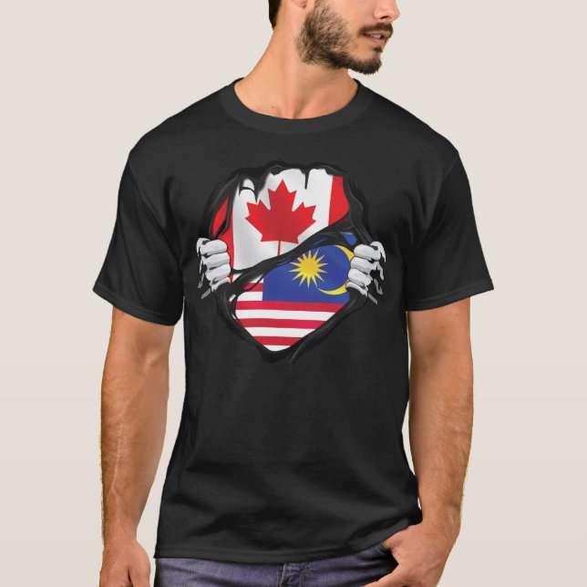 Camiseta Bandera de raíces malasias canadienses arrancadas  (Anverso)